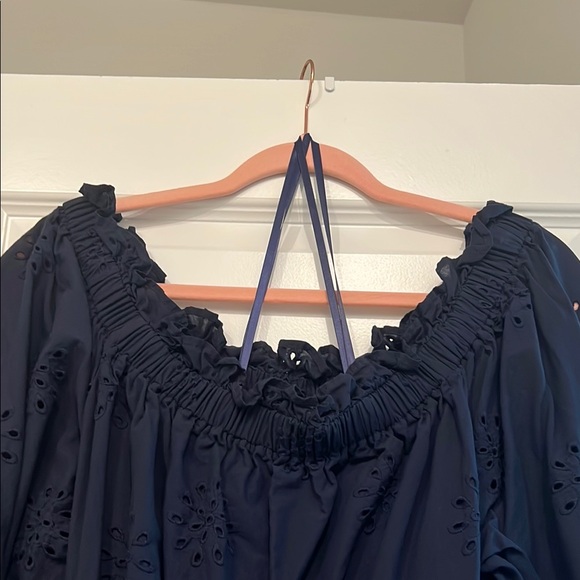 Chico's Navy Blue Off-the-Shoulder Sundress with Bishop Sleeves - Picture 6 of 7